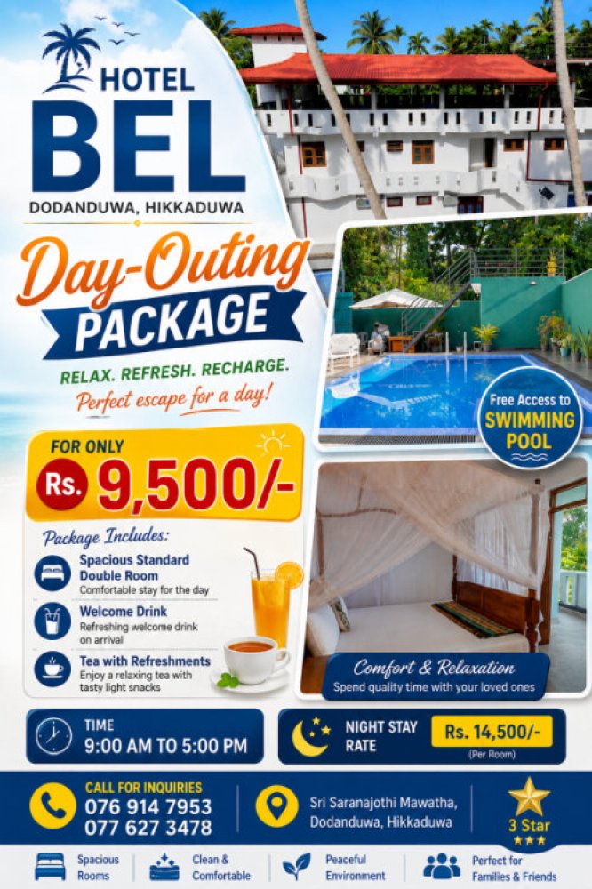 HOTEL BEL Hikkaduwa Day Out Packages Offer
